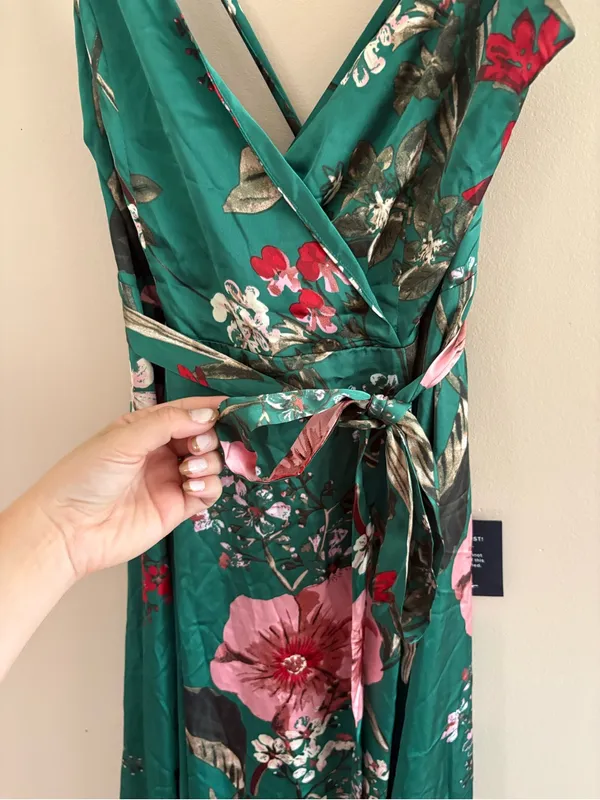 Lulus Still the One Emerald Green Floral Print Satin Maxi Dress Size Large NWT - Image 11