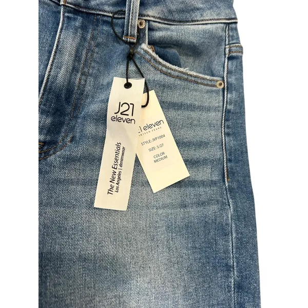 J21 Eleven Risen Boutique Jeans Womens 5/27 Medium Wash High Rise Flare Raw Hem - Image 4