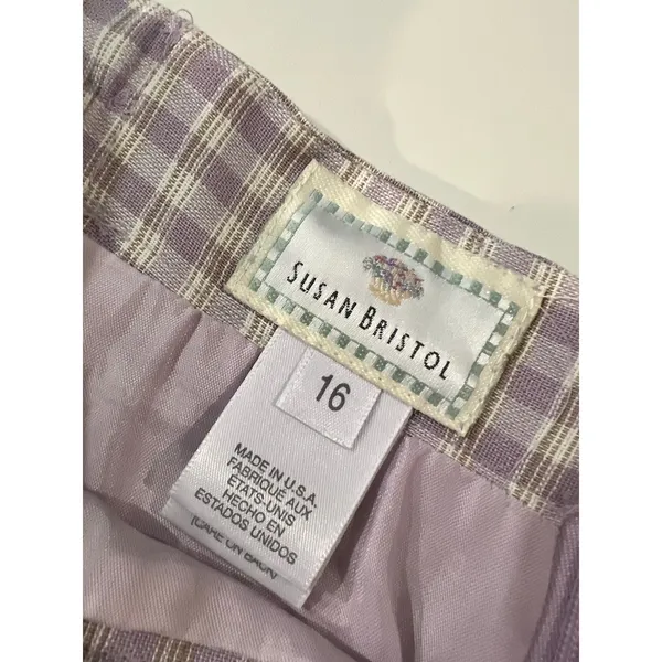 Deadstock 90s Purple Gingham USA Made Rayon Midi Skirt Size 16 Susan Bristol - Image 4