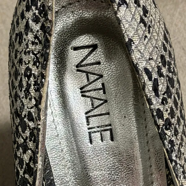 Natalie Womens Snakeskin Print Pointed Toe Stiletto Pumps Silver Black 10 5021 - Image 5