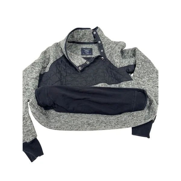 Abercrombie & Fitch Fleece Pullover‎ Womens M Gray Snap Neck Quilted Trim Sherpa - Image 6