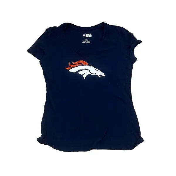NFL Team Apparel Women's Denver Broncos Navy V-Neck T-Shirt Size M - Image 3