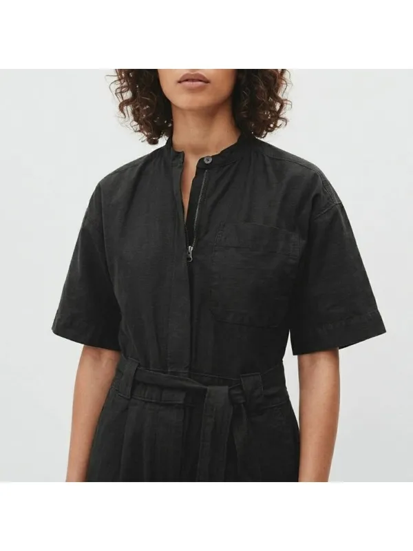 NWT Everlane The Fatigue Short-Sleeve Jumpsuit in Black Belted Cotton Utility 6 - Image 2
