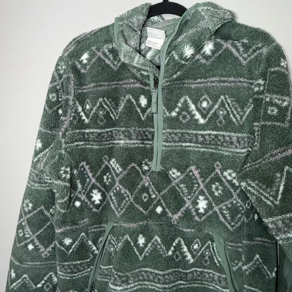 The North Face Campshire Womens XL Green White Fleece 1/4 Zip Hooded Pullover - Image 4