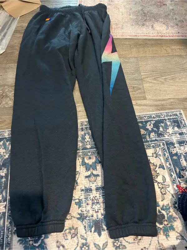 Aviator nation Black Sweatpants with Colorful Gradient Lightning Detail - Image 6