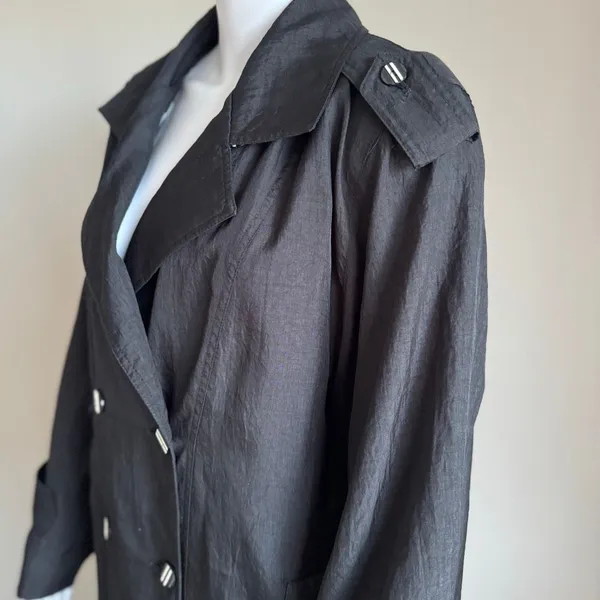 Vintage Gallery Black Trench Coat With Shoulder Pads Size 14 - Image 6