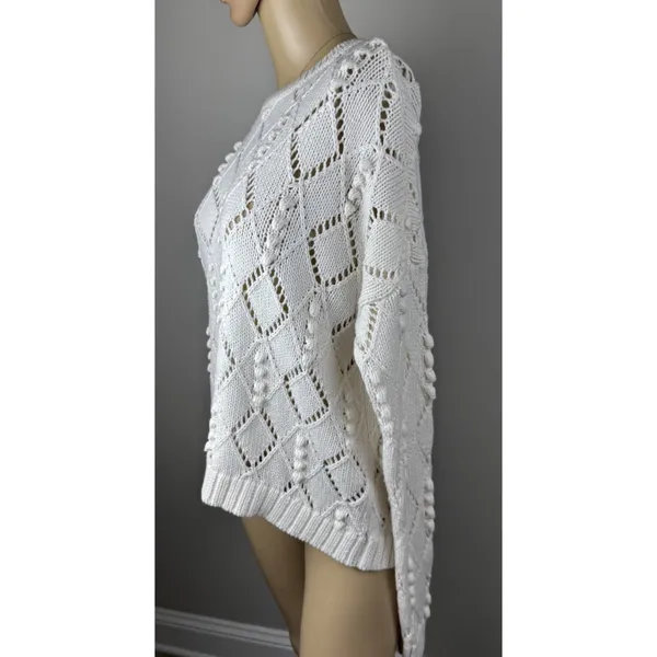 Ann Taylor LOFT‎ Bobble Sweater Womens Size Medium Ivory Diamond Open Knit - Image 8