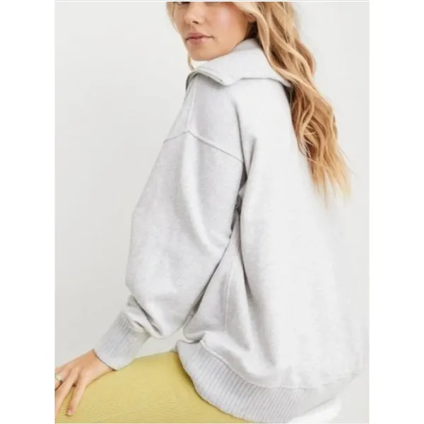 Aerie Down to Earth 1/4 Zip Sweatshirt Women's XS Gray Oversized Pullover - Image 3