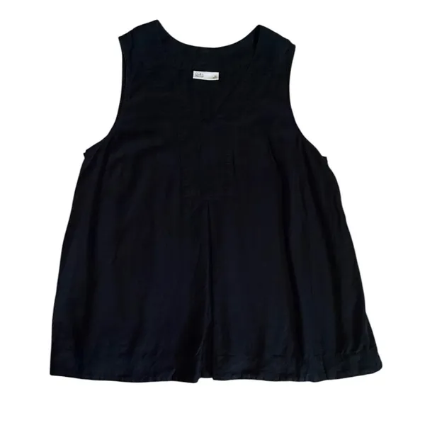 Croft & Barrow Womens XL Black Linen V-Neck Sleeveless Tank Top Pleated Bib - Image 4