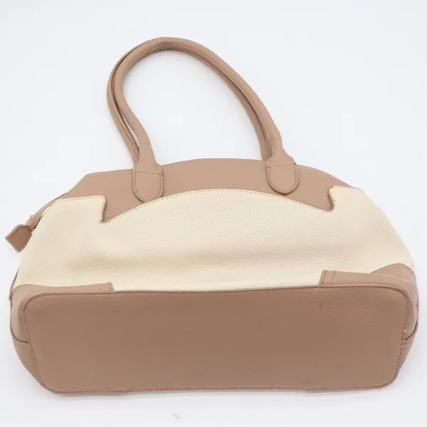 Bueno Two Tone Cream Tan Pebbled Faux Leather Shoulder Bag Gold Hardware - Image 4