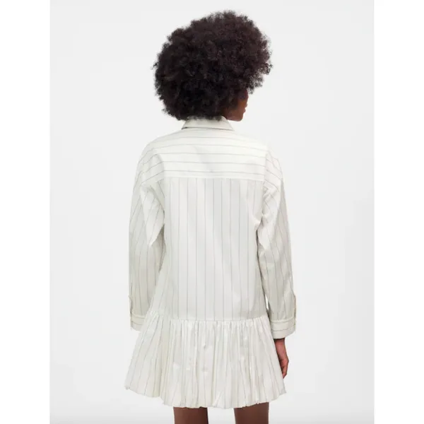 Madewell Bubble Hem Mini Shirtdress Pinstripe Poplin Cotton White Large NWT - Image 3