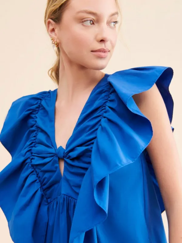 Anthropologie Blue Tassel Ruffled Waistless Mini Dress - Image 3
