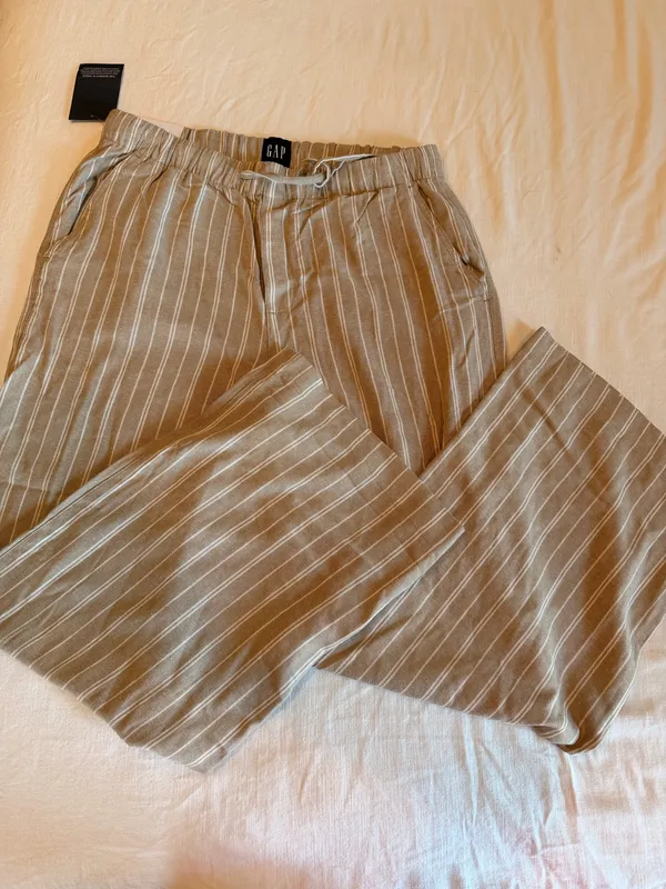 NWT Gap Pull-On Linen Pants Khaki Striped Wide Leg Size M - Image 2