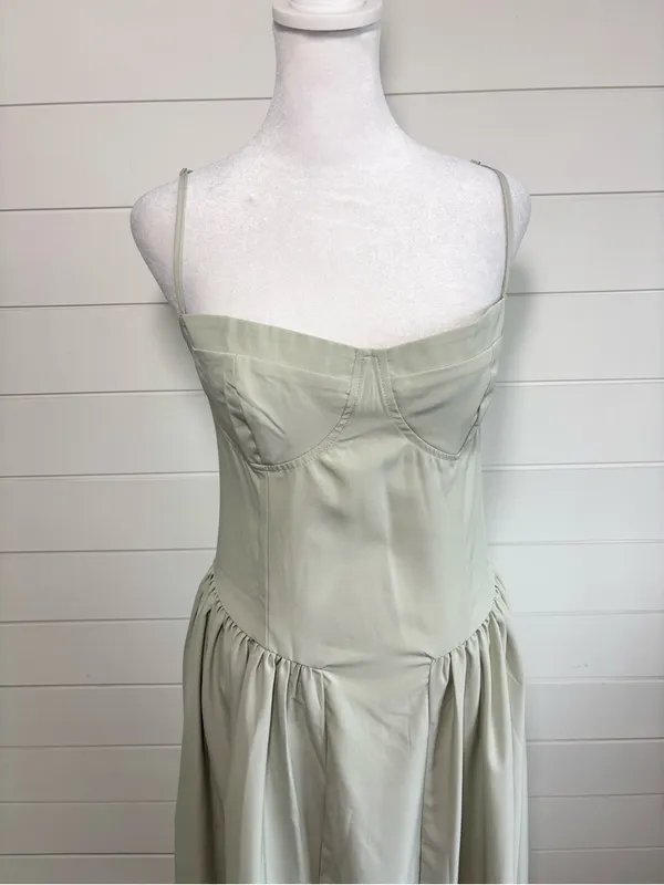 RIHOAS Sage Green Square Neck Pocket Slip Bustier Midi Dress Size L - Image 4