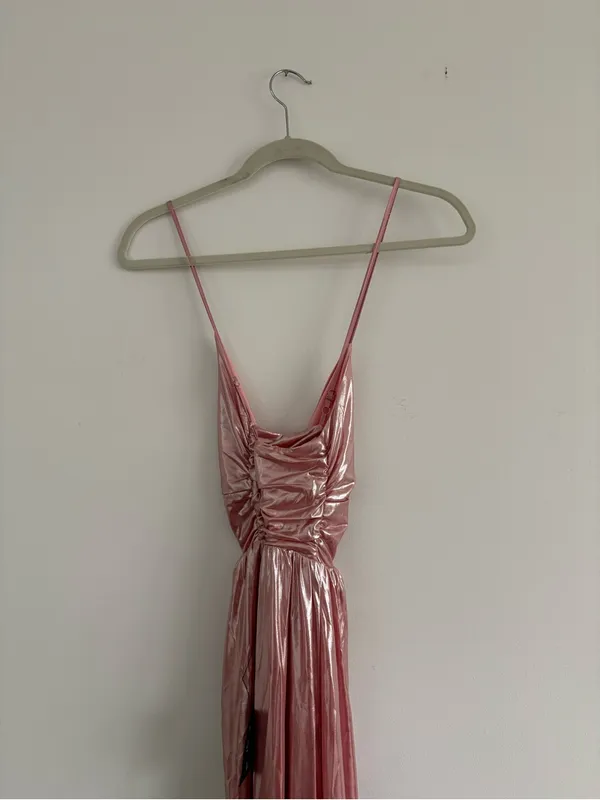 NWT Lulu’s Fabulous Finesse Light Pink Metallic Twist Front Maxi Dress Size XXS - Image 8