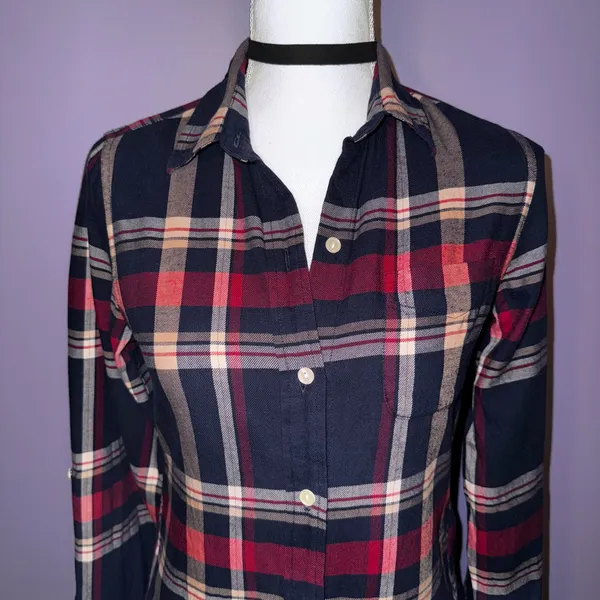 NEW Lucky Brand Navy Blue Plaid Button Up Shirt - Image 6