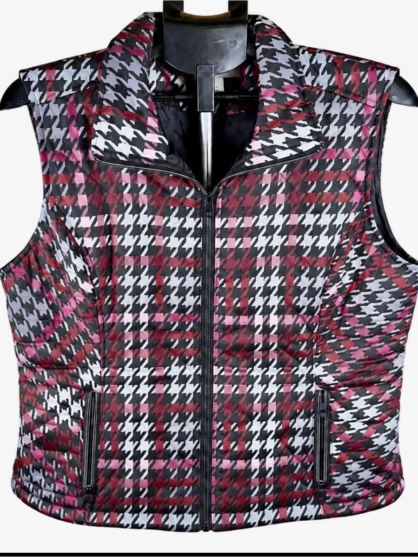 Christopher & Banks Houndstooth Quilted Vest Black & Pink Large Like New - Image 6