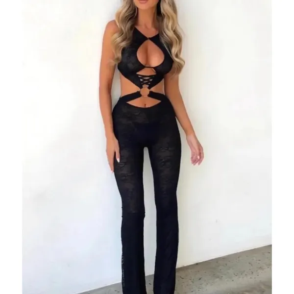 Outcast Jumpsuit Cutouts Lace Oakley Size L Black - Image 9