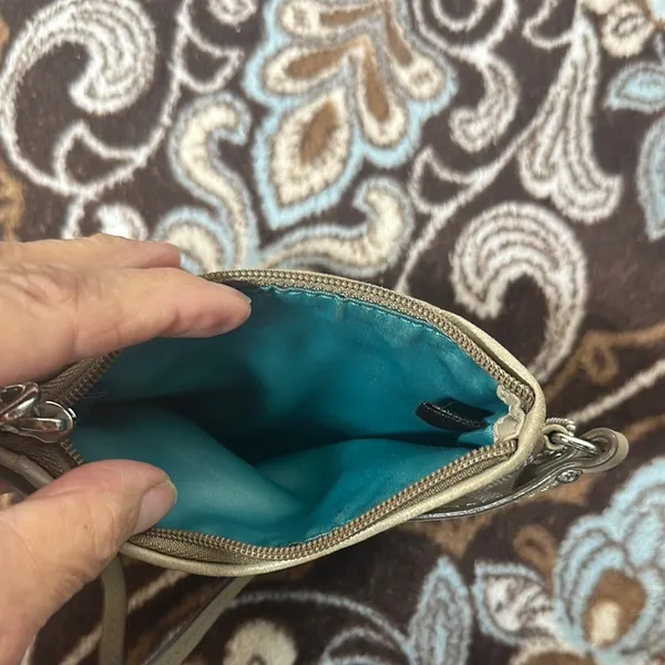 Coach Tan and Cream Wristlet with Textured Leather - Image 7
