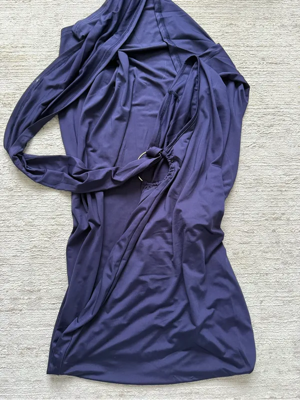 Hawthaw Apparel One-Shoulder Navy Maxi Dress with Side Drape (Size XS) - Image 3