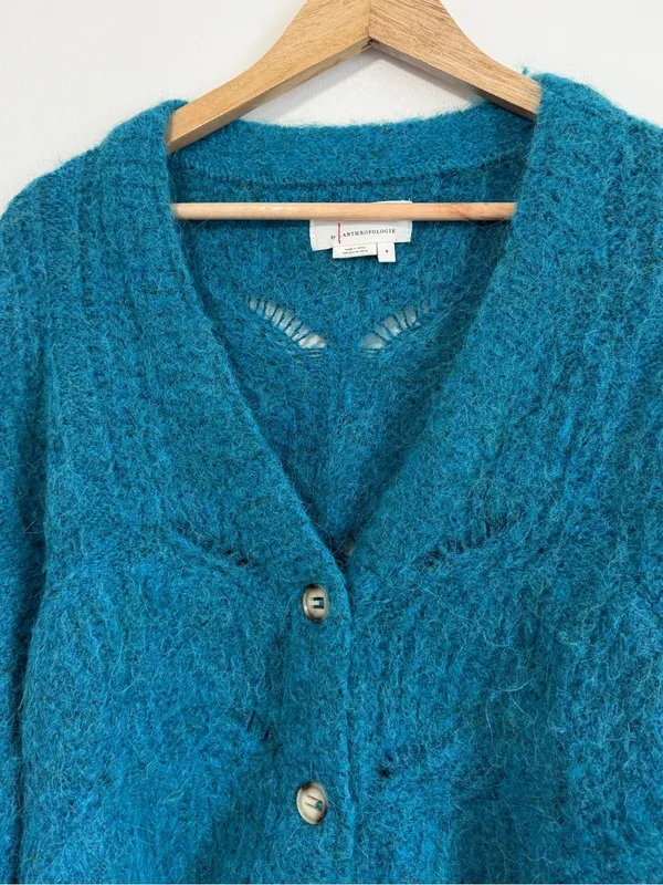 Anthropologie Gaby Textured Alpaca Wool Cardigan Size Small Blue Sweater Fall - Image 4