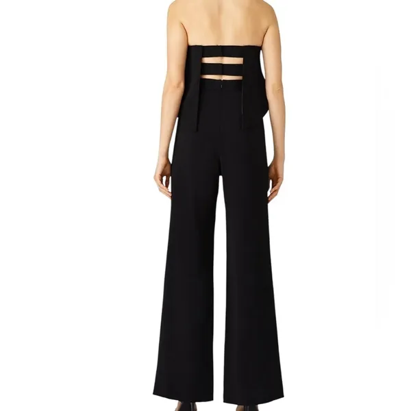 NWT DO+BE Black Strapless Overlay Front Ruffle Wide Leg Jumpsuit Black Size M - Image 13