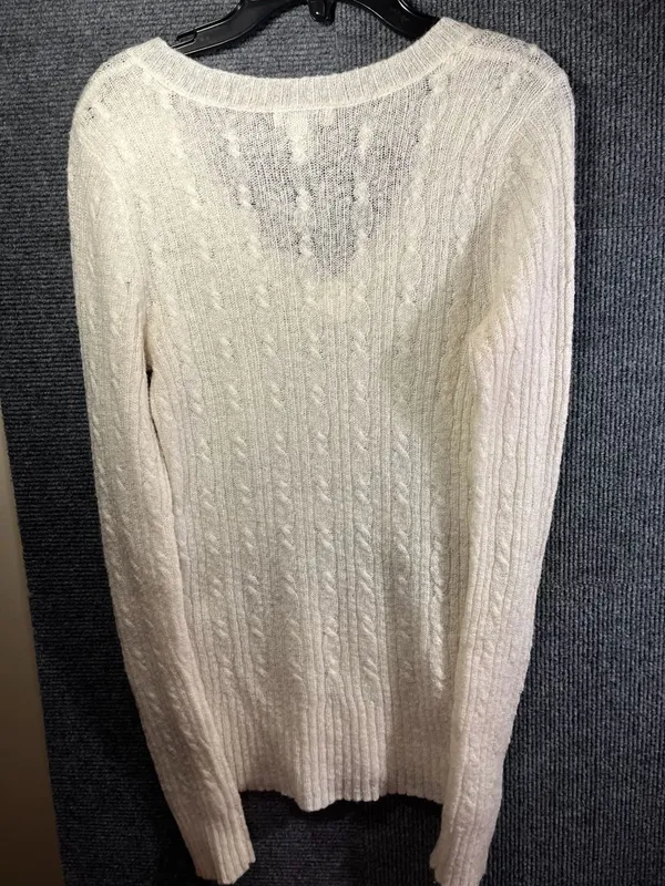 Aeropostale Cream V-Neck Cable Knit Sweater - Image 5