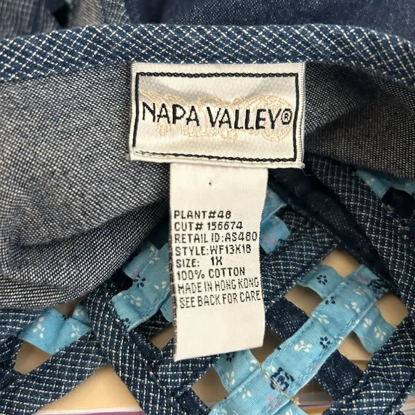 NAPA VALLEY Denim Vest SZ 1X Mixed Media Patches Open Weave Embroidery Western - Image 8