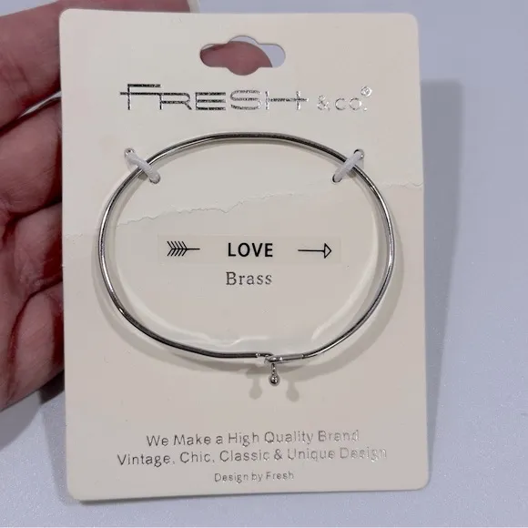 Fresh & Co Silver “ Love “ Bangle Bracelet Minimalist Sweet Simple Dainty - Image 2
