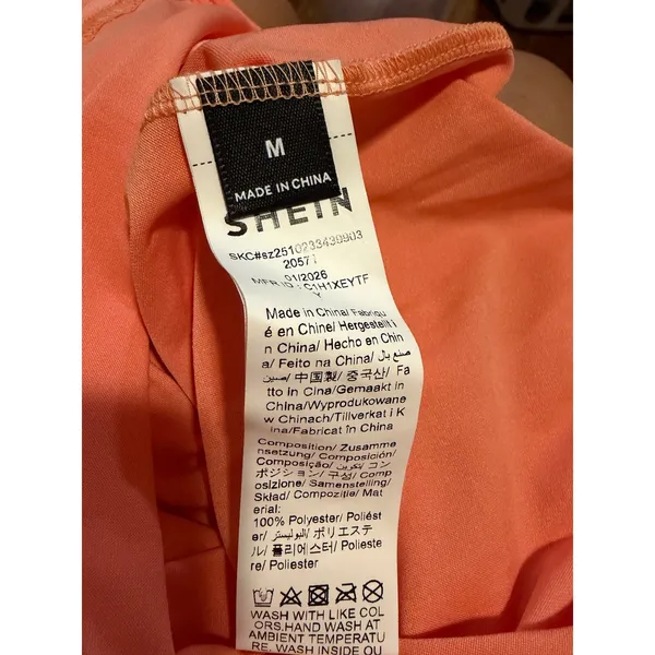 SHEIN Peach Sequin Fringe Mesh Mini Dress Square‎ Neck Bodycon M - Image 8