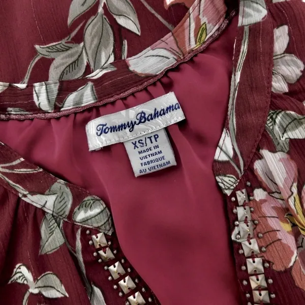 TOMMY BAHAMA Painted Petal Midi Floral Dress Metallic Embellished Beads X-Small - Image 10