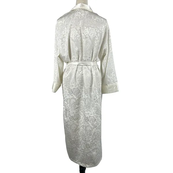 Rare‎ Vintage 90's Victoria's Secret Ivory Floral Satin Long Robe Womens Small - Image 4