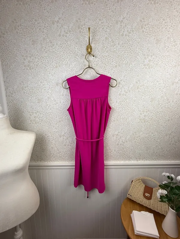 Amanda Uprichard Bright Pink Sleeveless V-Neck Tie Shift Dress - Size - Small - Image 5
