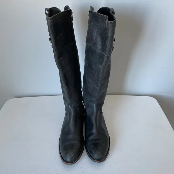 Frye Jamie Ring Tall Distressed Black Leather Riding Boots Size Women's 9 - Image 4