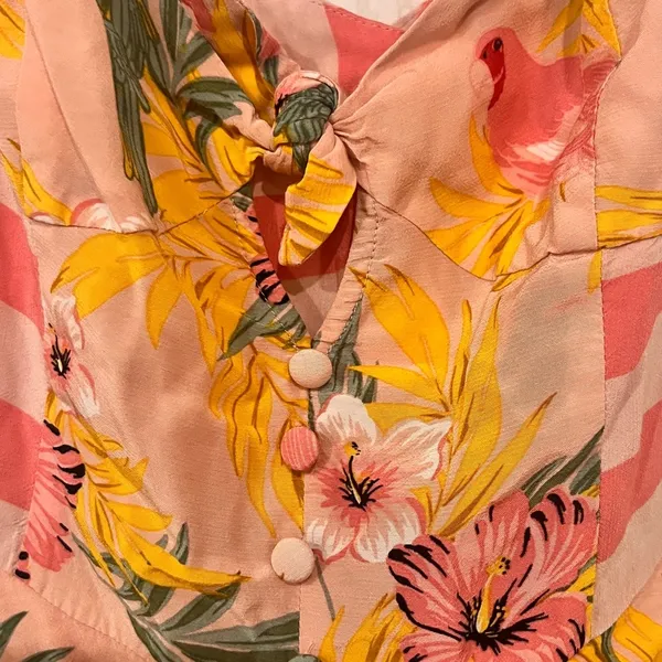 Final Price NWT For Love And Lemons Pink Floral & Stripe Tropical Dress - Image 4