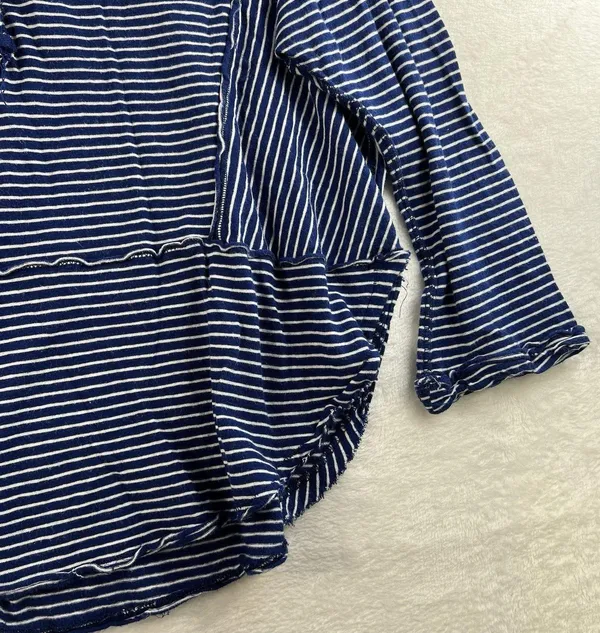 We The Free People S Small Hong Kong Henley Top Navy Striped Raw Hem Boho Beachy - Image 6