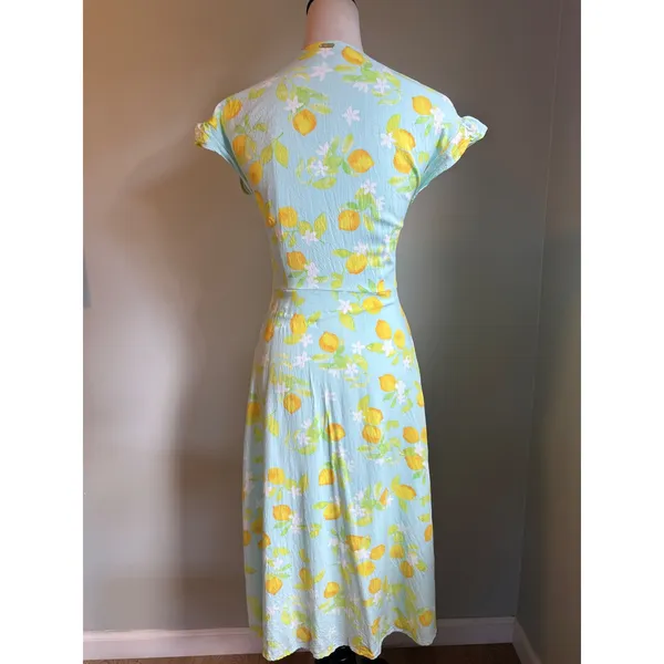 Beach Bunny Lemon Tie Midi Dress Blue Yellow S boho whimsi daintycottage fairy - Image 5