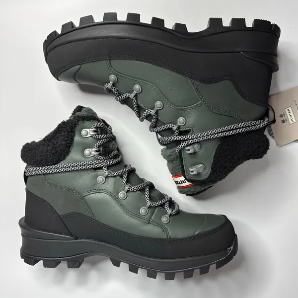 Hunter Explorer Mid Lace Leather Trekking Boots in Olive/Black - Image 8