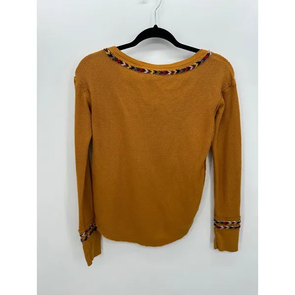 We The Free Womens Yellow‎ Thermal Knit Long Sleeve Shirt Size XS Henley Boho - Image 2