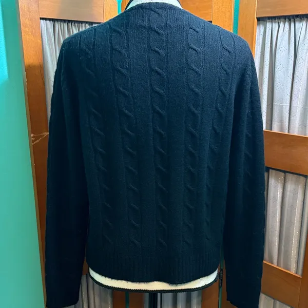 Classic Black Cashmere Cable Knit Sweater Size M - Image 6