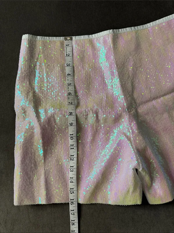 Women’s Iridescent White Sequin Shorts Suit Set Party Festival Size L NWT - Image 10