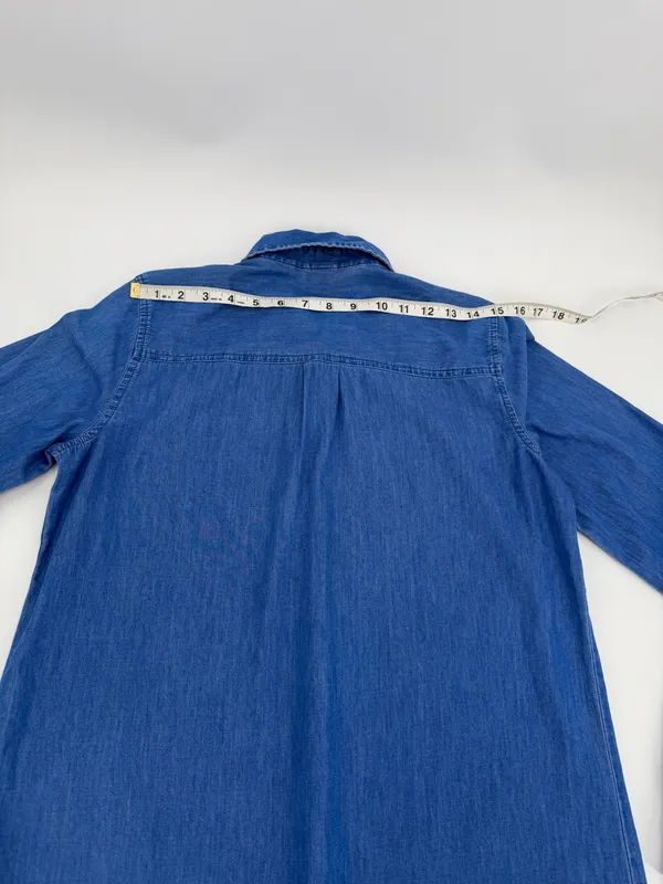 Old Navy Dress Women’s M TALL Blue Chambray Shirt Dress Long Sleeves Western - Image 11
