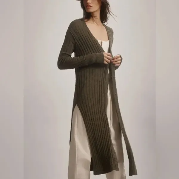 Pilcro Gauzy Olive Green Duster Cardigan Sweater(Size Medium) - Image 2