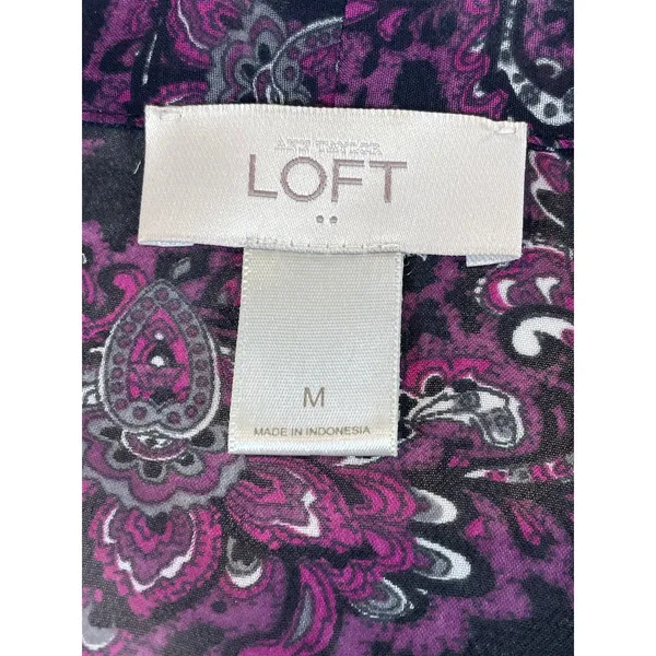 LOFT Blouse Size M Purple Magenta Paisley Sheer Long Sleeve V Neck Boho - Image 2