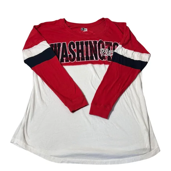 New Era Washington Wizards NBA Women XL Long Sleeve Colorblock T-Shirt Red White - Image 2