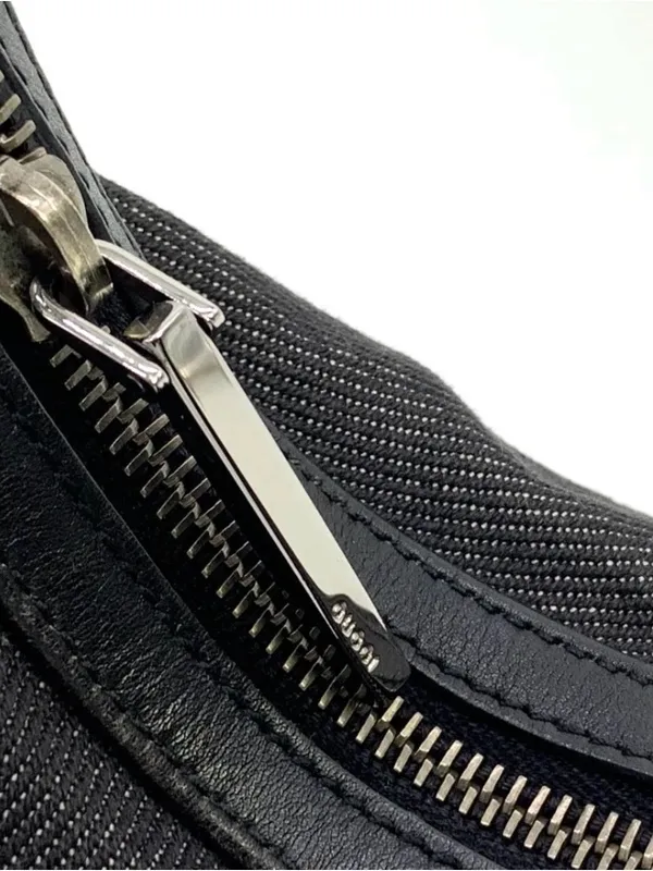 Gucci Vintage Y2K Black Denim Web Stripe Shoulder Hobo Bag Zip Top Silver Hardwa - Image 12