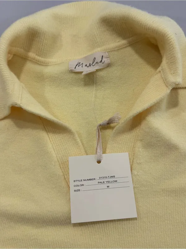 NWT Marled Creamy Yellow Short-Sleeve Polo Sweater‎ - Image 4