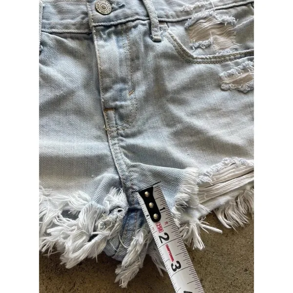 Abercrombie&Fitch ShortsSize 2 W 26 Blue Denim Distressed Frayed Hem Light Wash - Image 7