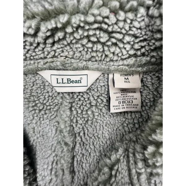 L.L. Bean Sage Green Sherpa Fleece Button Front Vest - Image 3