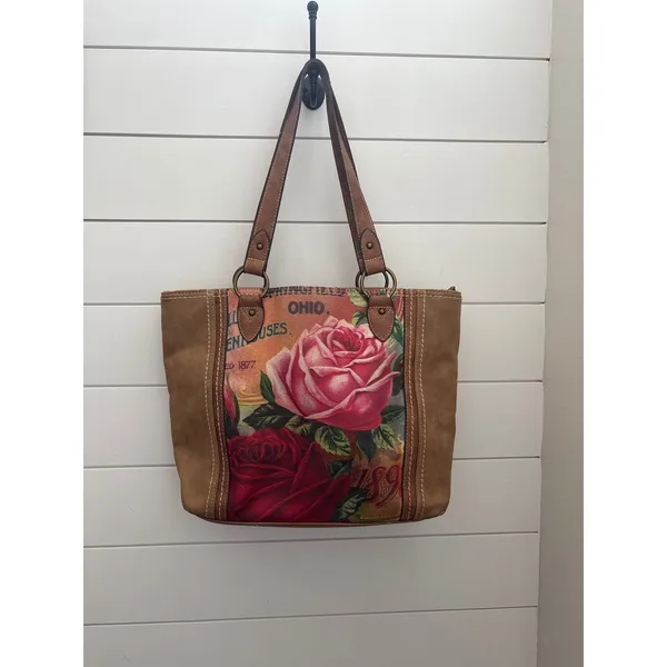 b.o.c. Born Concept Brown Floral Rose Print Tote Bag Ohio Greenhouse Vintage - Image 2